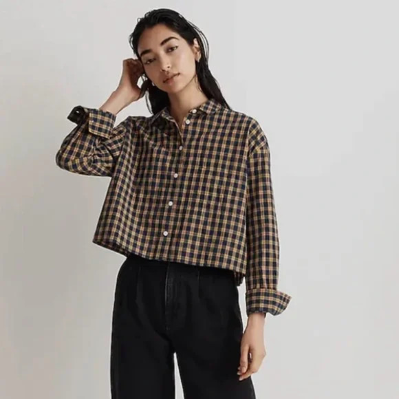 Madewell Tops - Madewell The Signature Poplin Crop Shirt‎ Plaid Womens XS